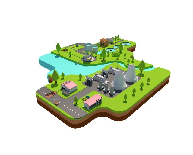 power plant low poly 3D Model .c4d .max .obj .3ds .fbx .stl .blend 