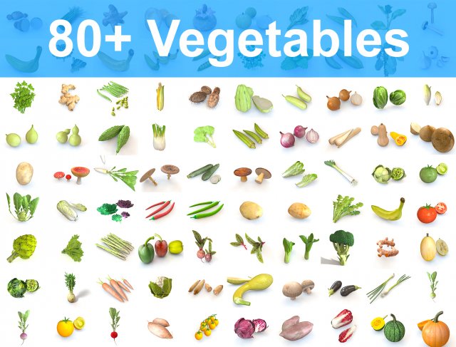 80 plus mega vegetables collection low poly 3D Model .c4d .max .obj .3ds .fbx .stl .blend 