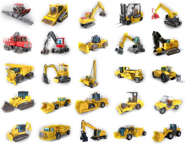 25 heavy vehicles collection 3D Model .c4d .max .obj .3ds .fbx .stl .blend 