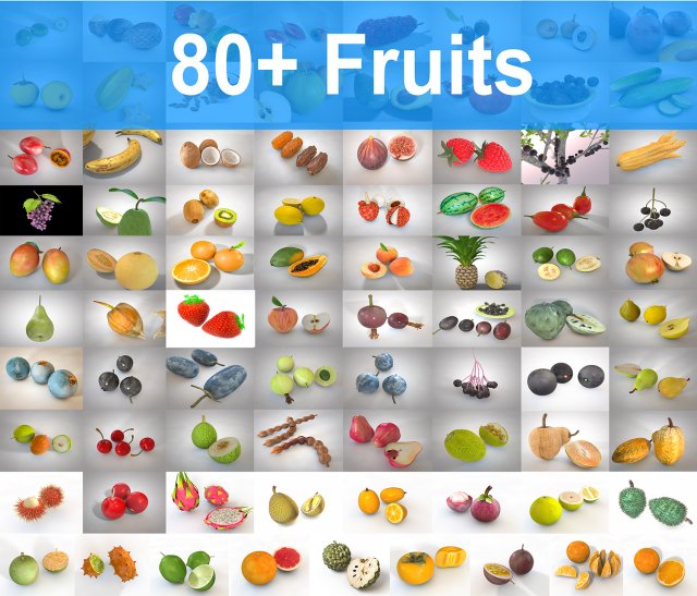 80 plus low poly realistic 4k textured fruits collection Model 3D .c4d .max .obj .3ds .fbx .stl .blend 