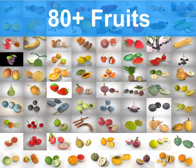 80 plus low poly realistic 4k textured fruits collection 3D Model .c4d .max .obj .3ds .fbx .stl .blend 