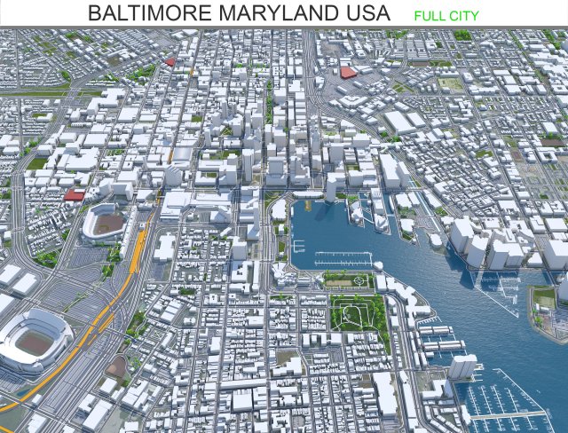 Baltimore maryland city 50km 3D Модель .c4d .max .obj .3ds .fbx .stl .blend 
