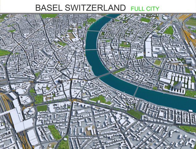 basel city switzerland 50km 3D Model .c4d .max .obj .3ds .fbx .stl .blend 