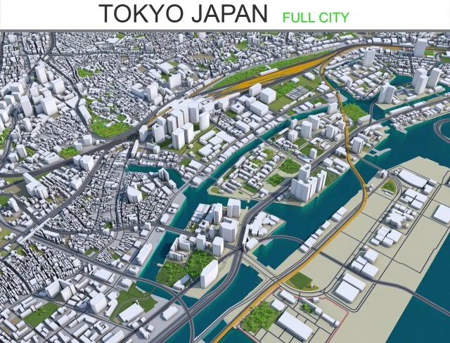 Tokyo city japan 100km 3D Model .c4d .max .obj .3ds .fbx .stl .blend 