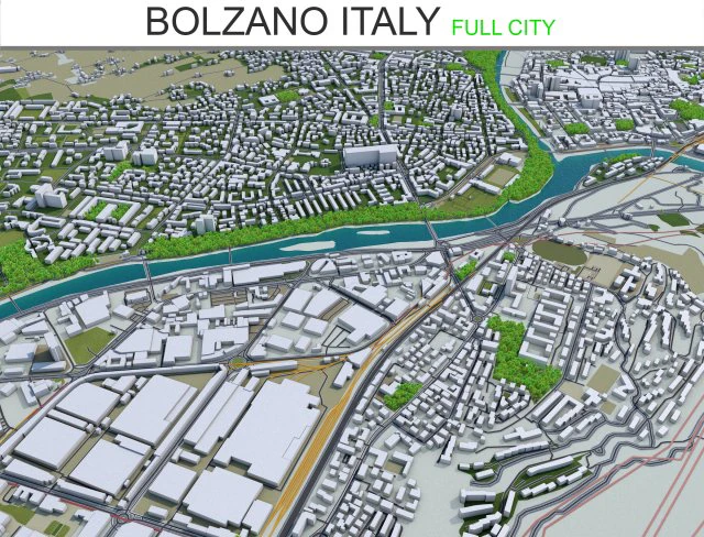 Больцано місто Італія 20 км 3D Модель .c4d .max .obj .3ds .fbx .stl .blend 