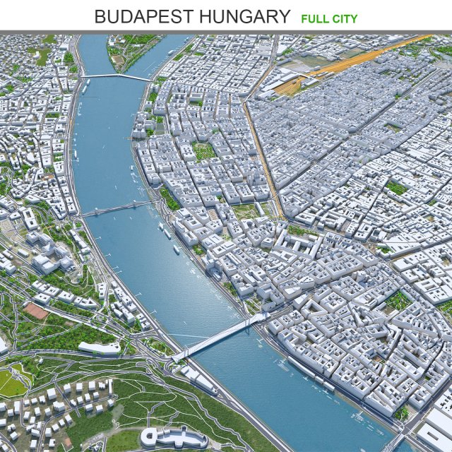 Budapest city hungary 60km 3D Модель .c4d .max .obj .3ds .fbx .stl .blend 