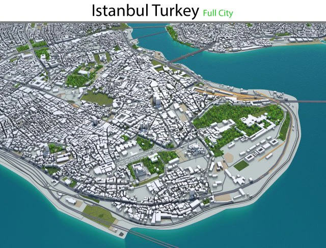 stanbul city turkey 100 km 3D Model .c4d .max .obj .3ds .fbx .stl .blend