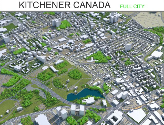 kitchener city canada 40 km 3D Model .c4d .max .obj .3ds .fbx .stl .blend