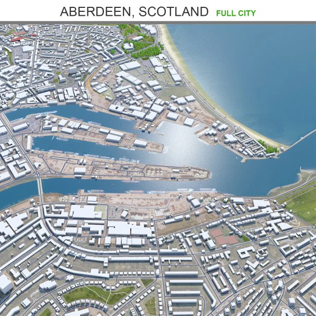 Aberdeen city scotland 40km 3D Model .c4d .max .obj .3ds .fbx .stl .blend 