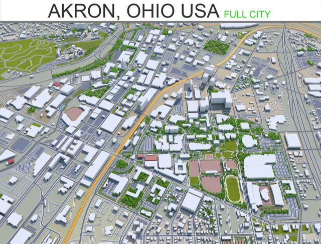 akron city ohio 25km 3D 모델 .c4d .max .obj .3ds .fbx .stl .blend 