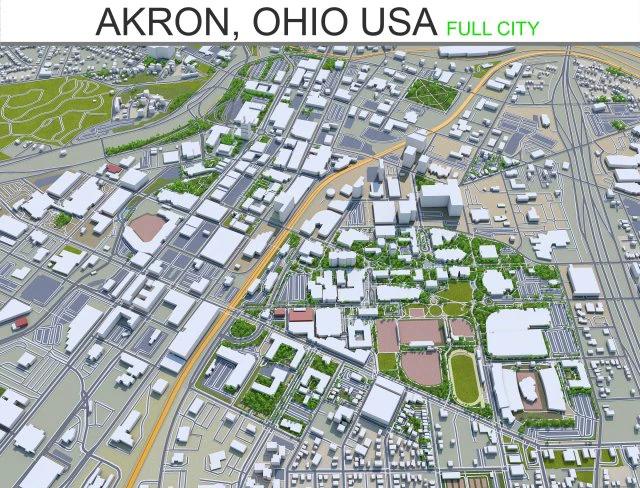 akron city ohio 25km 3D Model .c4d .max .obj .3ds .fbx .stl .blend 