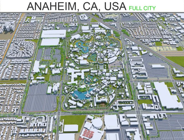 anaheim city california usa 40km 3D Model .c4d .max .obj .3ds .fbx .stl .blend
