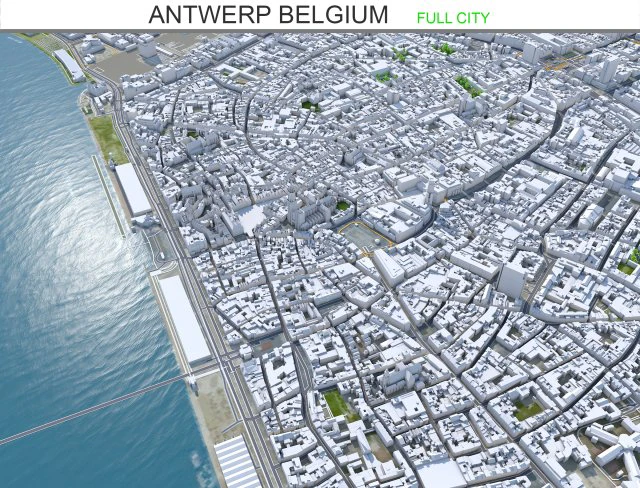 Antwerp city belgium 55 km 3D Model .c4d .max .obj .3ds .fbx .stl .blend 