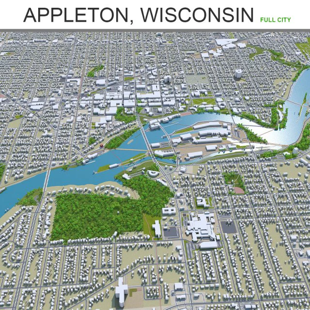 appleton city wisconsin 40km 3D Model .c4d .max .obj .3ds .fbx .stl .blend