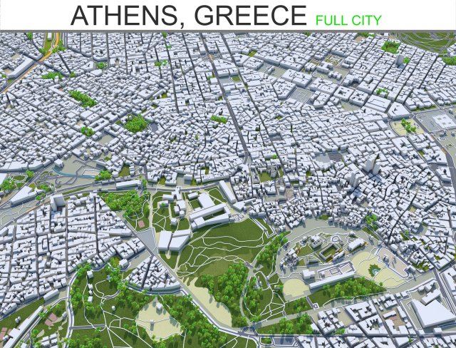 athens city greece 60km 3D Model .c4d .max .obj .3ds .fbx .stl .blend 