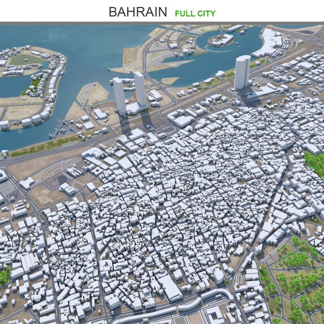 Bahrain city 70km 3D Model .c4d .max .obj .3ds .fbx .stl .blend 