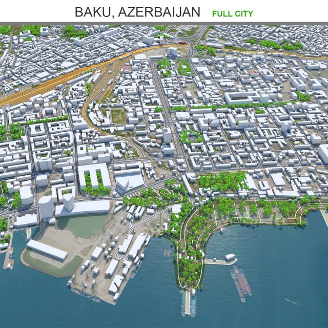 Baku city azerbaijan 50km 3D Model .c4d .max .obj .3ds .fbx .stl .blend 