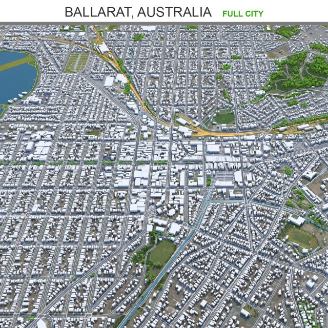 Ballarat city australia 40km 3D 模型 .c4d .max .obj .3ds .fbx .stl .blend 