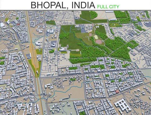 bhopal city india 70km 3D Model .c4d .max .obj .3ds .fbx .stl .blend 