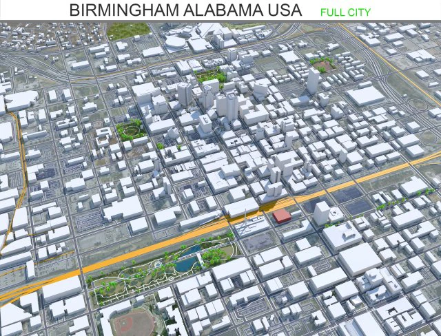 Birmingham city alabama 120 km 3D Model .c4d .max .obj .3ds .fbx .stl .blend 