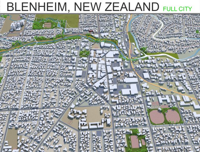 blenheim city new zealand 30km 3D मॉडल .c4d .max .obj .3ds .fbx .stl .blend 