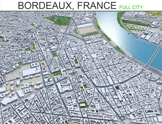 bordeaux city france 50km 3D Model .c4d .max .obj .3ds .fbx .stl .blend