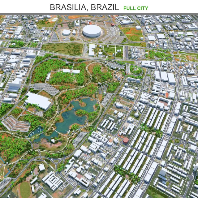 Brasilia city brazil 110 km 3D Model .c4d .max .obj .3ds .fbx .stl .blend 