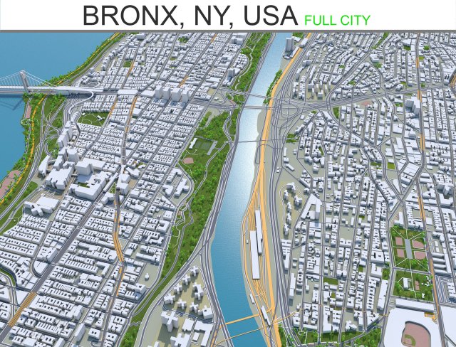 bronx city new york 30km 3D Model .c4d .max .obj .3ds .fbx .stl .blend 