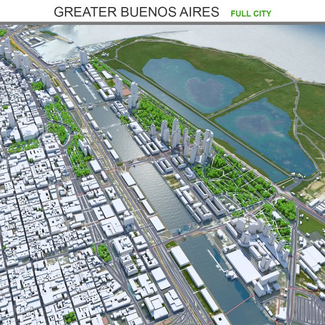 Greater Buenos city aires 100km Modèle 3D .c4d .max .obj .3ds .fbx .stl .blend 