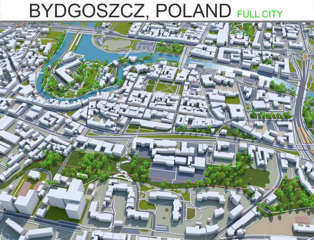 bydgoszcz city poland 45 km Model 3D .c4d .max .obj .3ds .fbx .stl .blend 