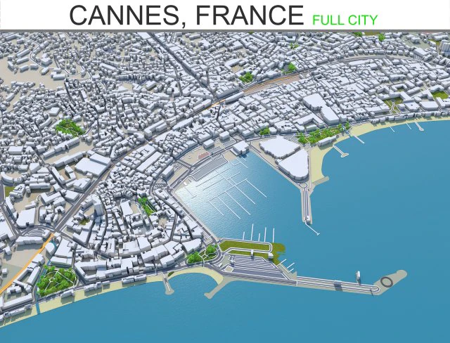 cannes city france 30km 3D Model .c4d .max .obj .3ds .fbx .stl .blend