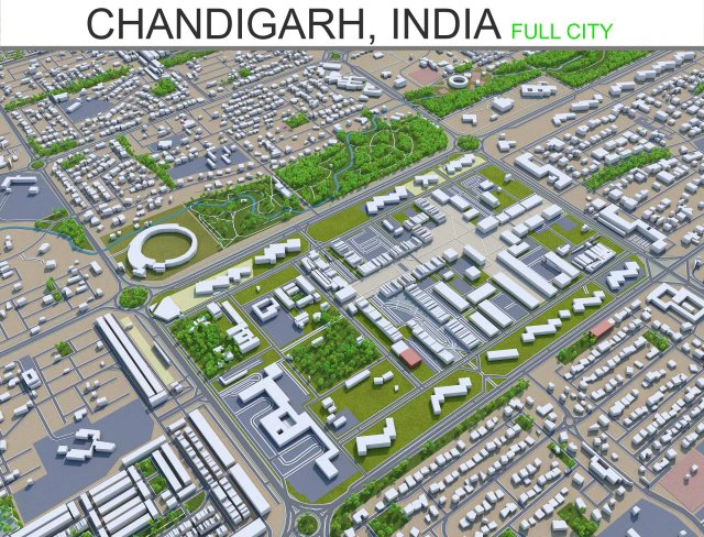 印度昌迪加尔市 20公里 3D 模型 .c4d .max .obj .3ds .fbx .stl .blend 