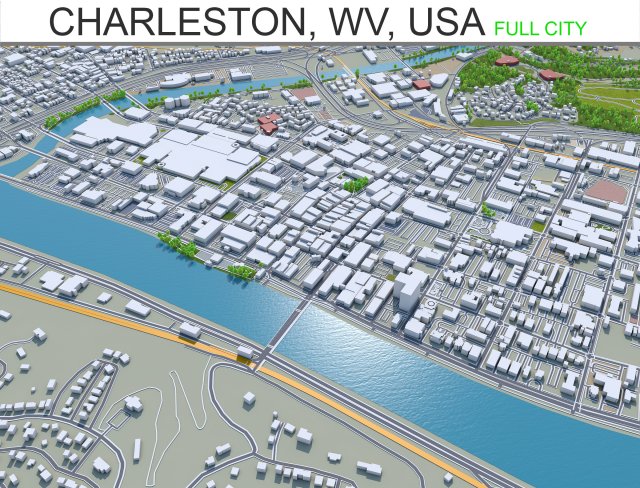 charleston city west virginia 40km 3D Model .c4d .max .obj .3ds .fbx .stl .blend 