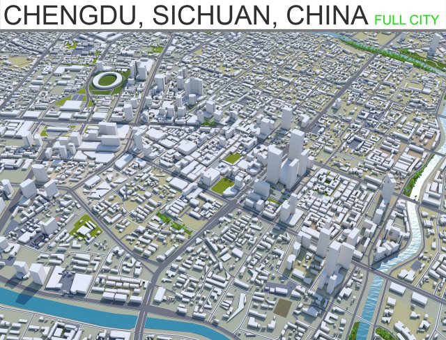 chengdu city sichuan china 200km 3D Model .c4d .max .obj .3ds .fbx .stl .blend 
