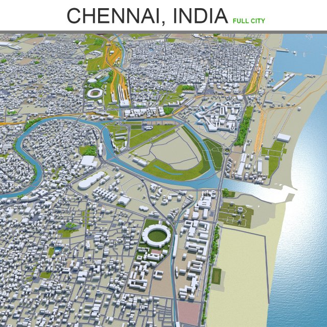 chennai city india 60km 3Dモデル .c4d .max .obj .3ds .fbx .stl .blend