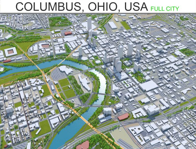 columbus city columbus oh usa 60km 3D Model .c4d .max .obj .3ds .fbx .stl .blend