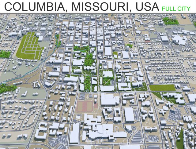 columbia missouri city usa 40km 3D Model .c4d .max .obj .3ds .fbx .stl .blend 