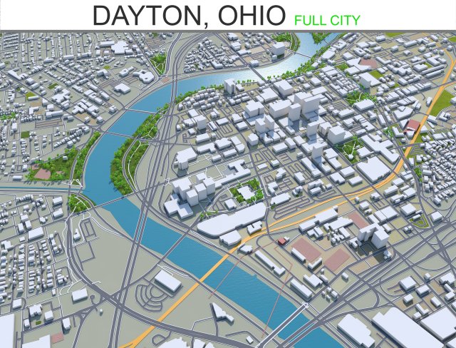 dayton city ohio 60km 3Dモデル .c4d .max .obj .3ds .fbx .stl .blend 