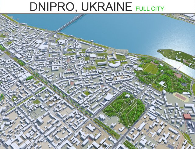 dnipro city ukraine 60km 3D Model .c4d .max .obj .3ds .fbx .stl .blend 