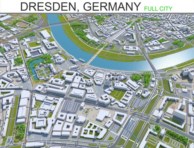 dresden city germany 40km 3D 模型 .c4d .max .obj .3ds .fbx .stl .blend 