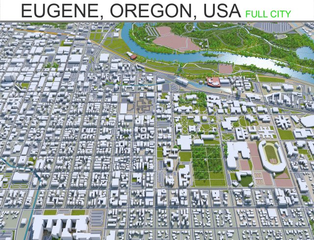 eugene city oregon 70km 3D Model .c4d .max .obj .3ds .fbx .stl .blend