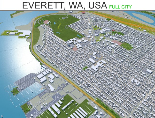 everett washington city usa 50km 3D 模型 .c4d .max .obj .3ds .fbx .stl .blend 