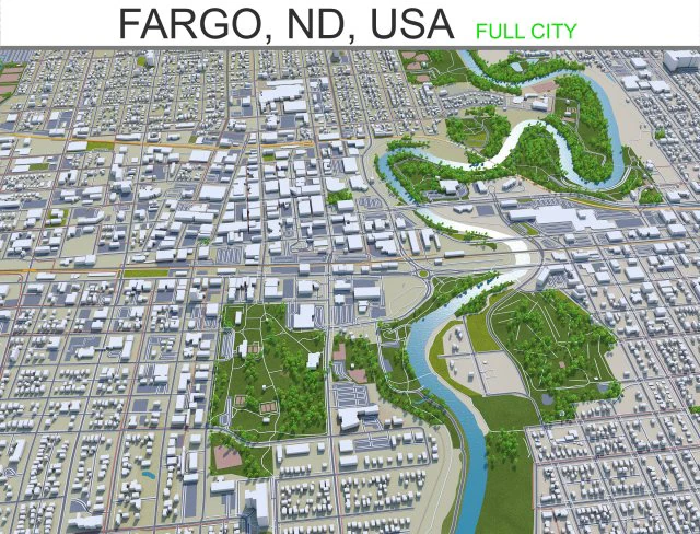 fargo city north dakota 40km 3D Model .c4d .max .obj .3ds .fbx .stl .blend 