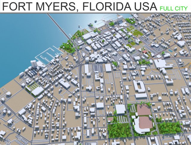 fort myers city florida 30km 3D 모델 .c4d .max .obj .3ds .fbx .stl .blend 