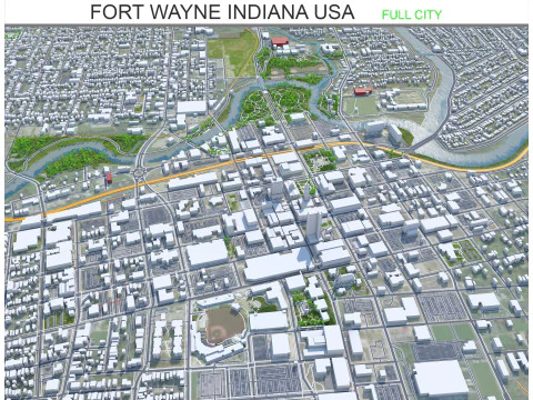 Fort wayne city united states 50km 3D Model