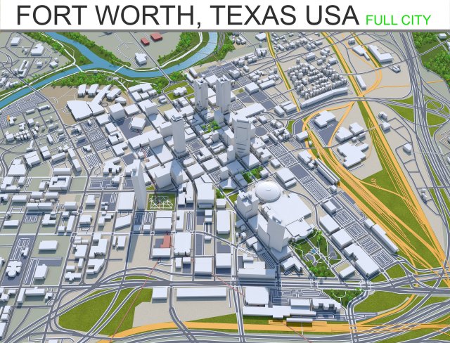 fort worth city texas 80km 3D Модель .c4d .max .obj .3ds .fbx .stl .blend 