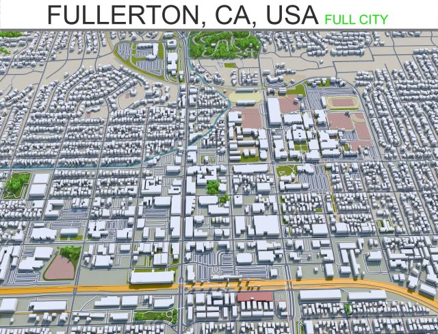 fullerton city california usa 20km 3D Model .c4d .max .obj .3ds .fbx .stl .blend