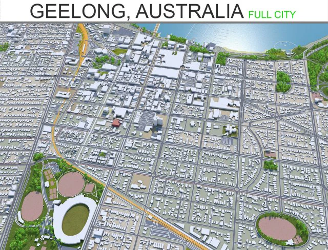 geelong city australia 30km 3D Model .c4d .max .obj .3ds .fbx .stl .blend 