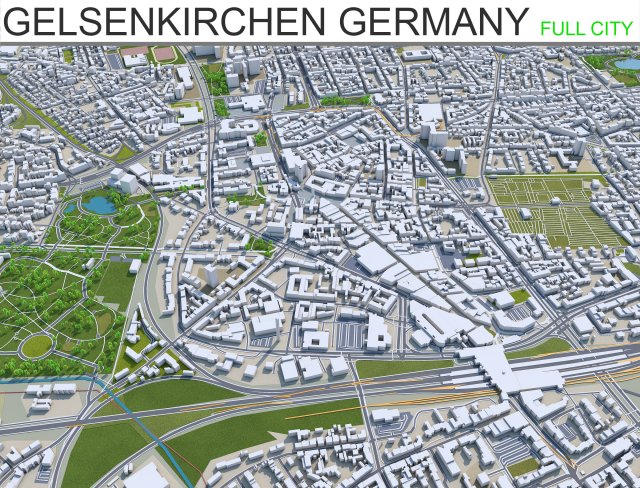 gelsenkirchen city germany 30km 3D 模型 .c4d .max .obj .3ds .fbx .stl .blend 