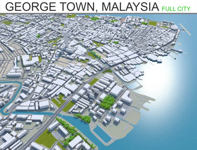 george town penang city island malaysia 30km 3D Model .c4d .max .obj .3ds .fbx .stl .blend 